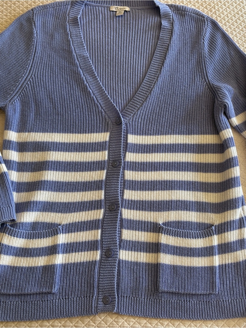 Periwinkle Blue and White Striped V-Neck Button Cardigan